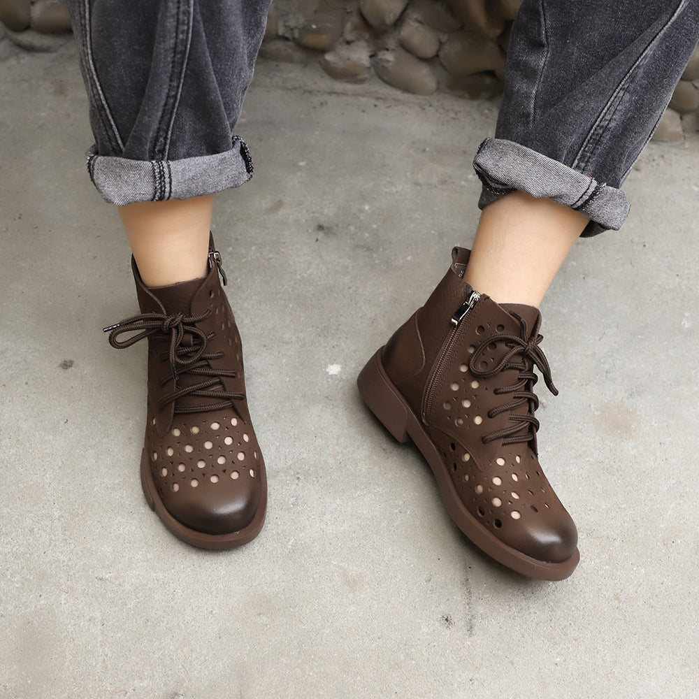 Handmade Leather Boots For Women in Brown/Coffee - Summer Booties