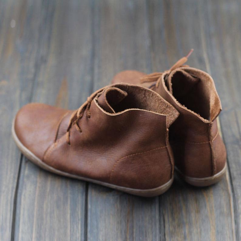 Leather Women Ankle Booties Lace-Up Casual Shoes Flats