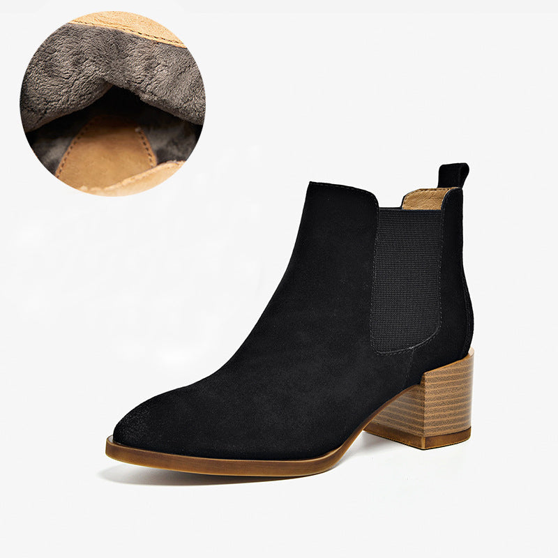 Western Boots for Women Handmade Suede Leather Boots Block Ankle Boots Brown/Apricot/Black/Brown Plush/Apricot Plush/Black Plush
