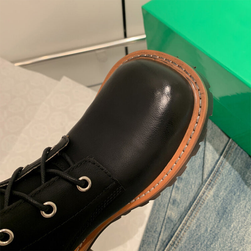 Womens Boots Lace Up Leather Ankle Boots in Yellow/Black