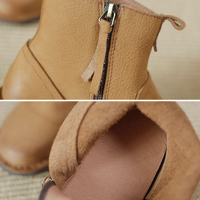 Retro Cowhide Boots Women Comfy Zip Walking Boots Brown/Coffee