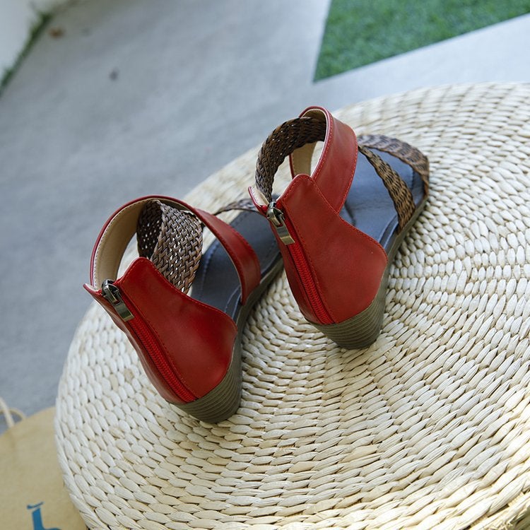 Woman Rome Hemp Wedges Ladies Zippers Sandals
