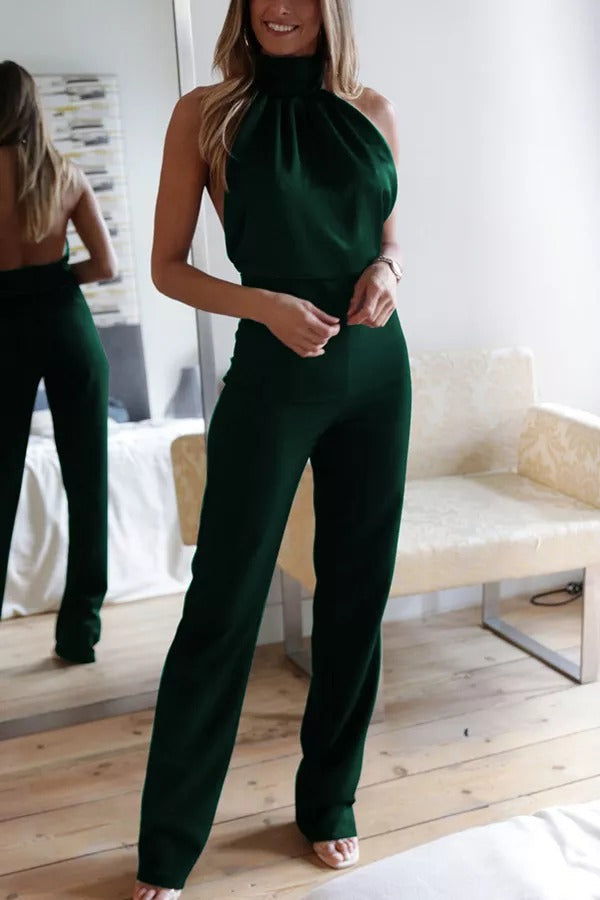 Thriving All Night Satin Halter Neck Jumpsuit
