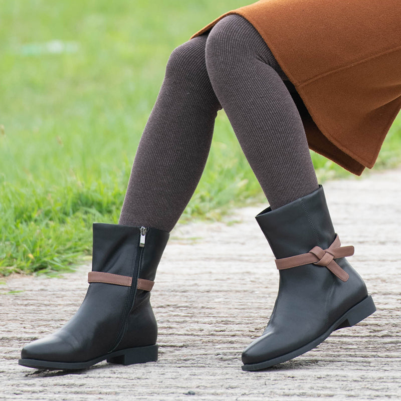 Womens Handmade Retro Leather Mid Calf Boots for Cold Winter classic boots Black
