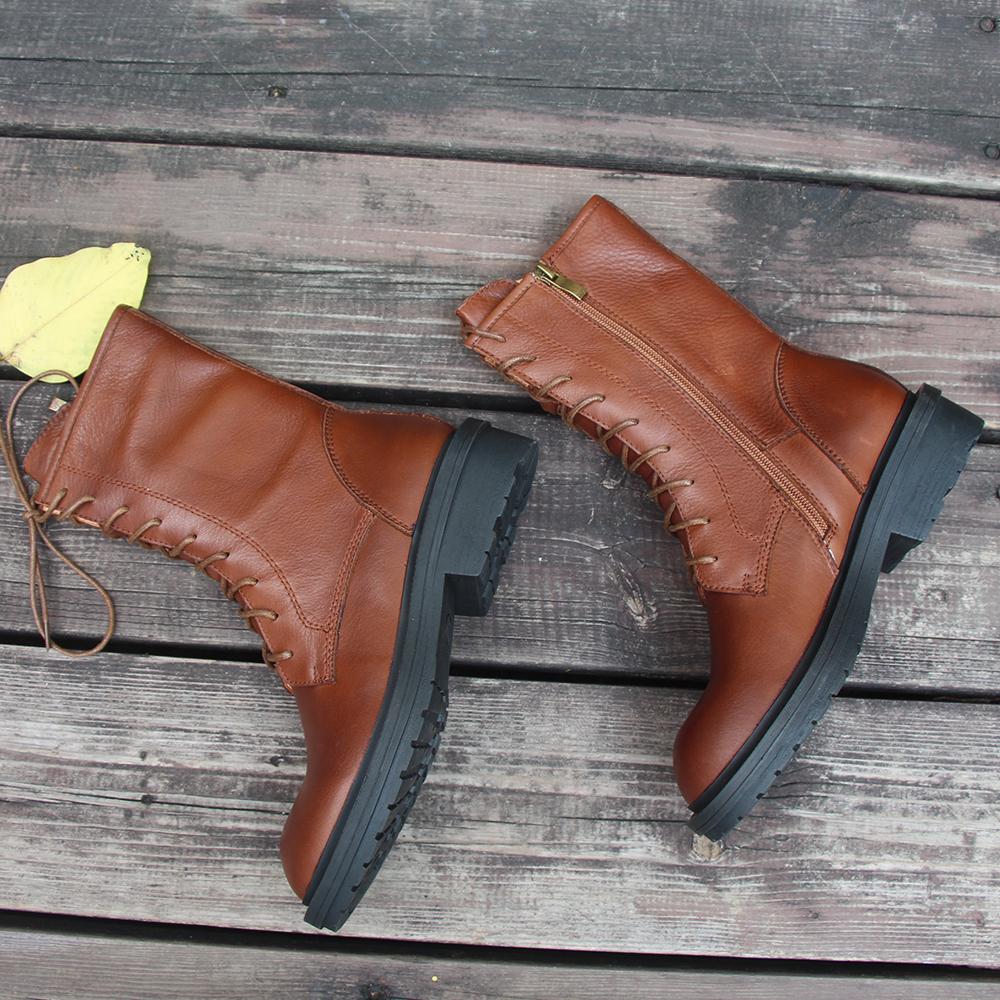 Retro Short Boots Women Handmade Genuine Leather Boots Biker Boots Brown