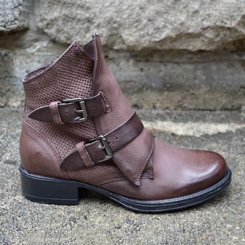 Women's Trendy Vintage Leather Booties With Buckle
