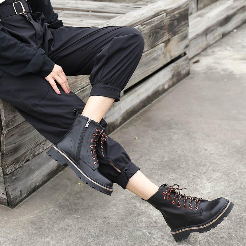 Women Leather Lace-Up Oxfords Round Toe Ankle Booties Black/Coffee