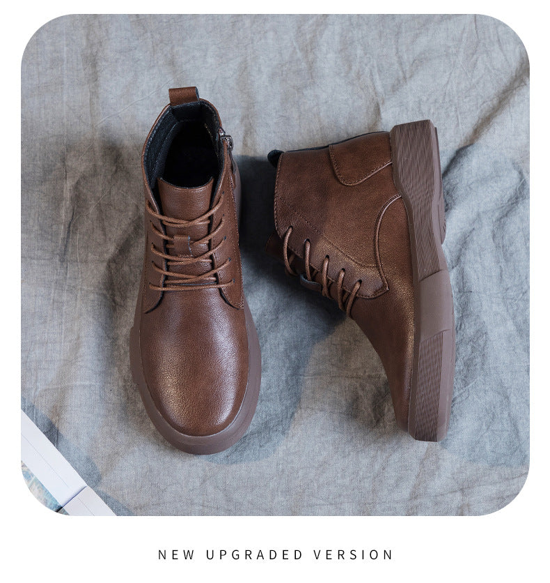Women Arch Spupport Leather Ankle Boots Warm Femme Short Boots Waterproof Shoes