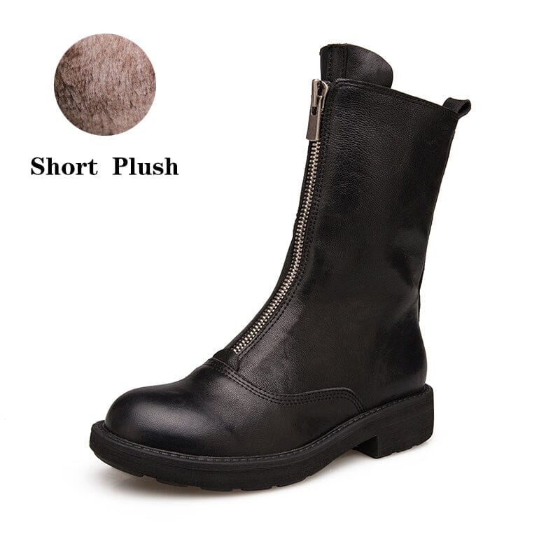 Comfortable Leather Ankle Boots Walking Round Boots Up Zip in Brown/Black