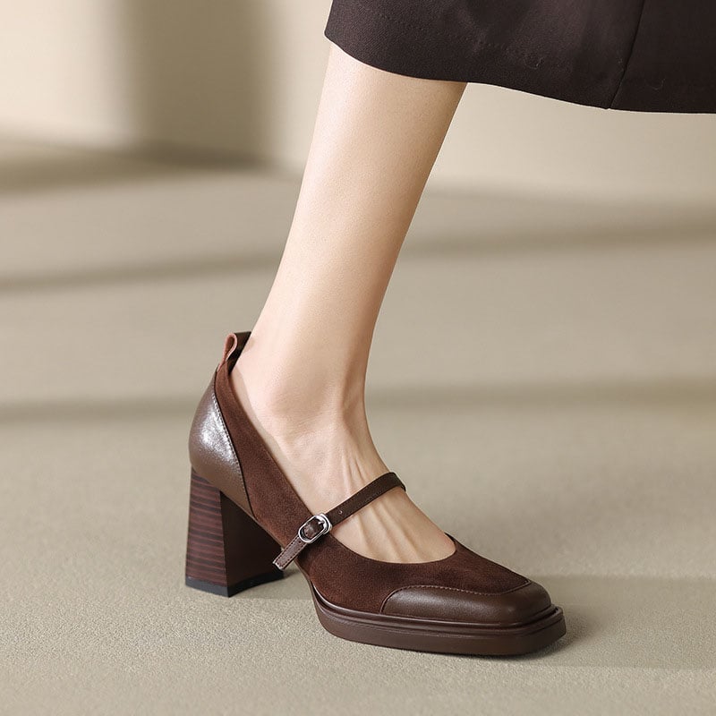 Chalonna Square Toe Block Heels Mary Jane Shoes