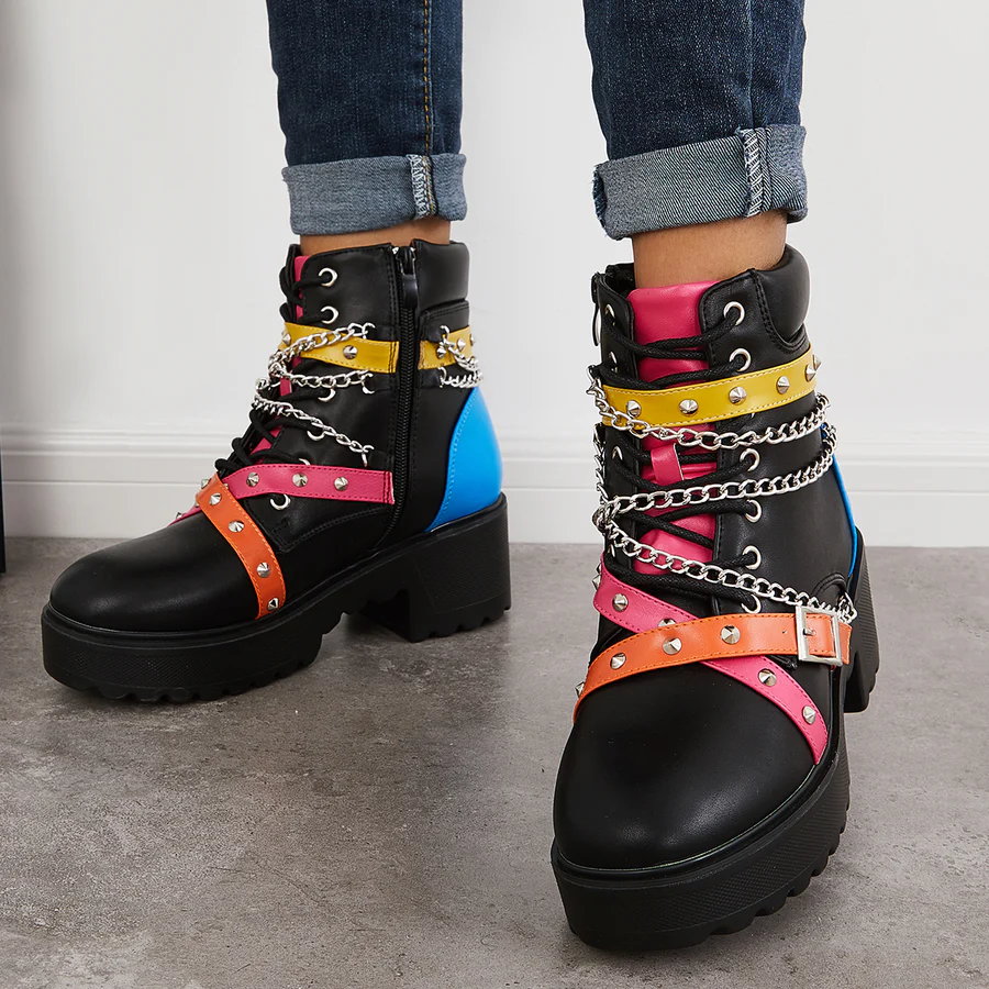 Platform Chunky Sole Combat Booties Side Zip Ankle Boots