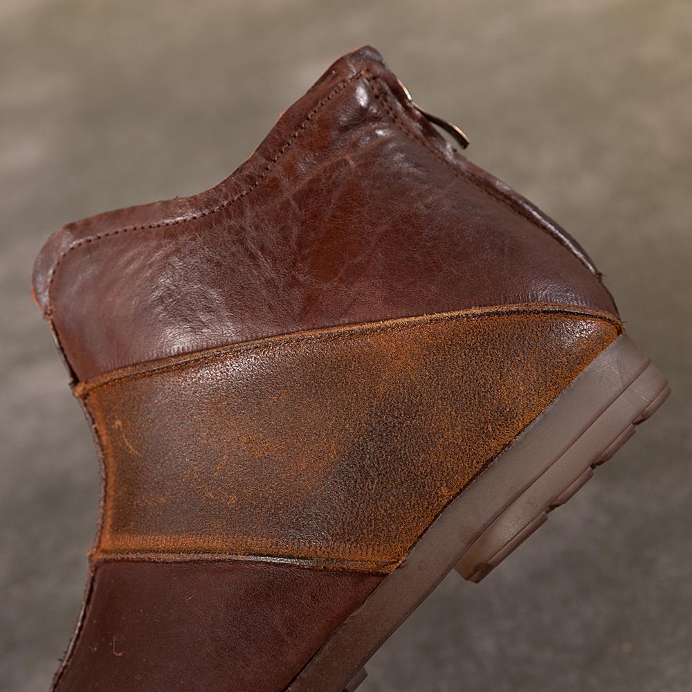 Retro Leather Ankle Boots With Zipper Splicing Craft Handmade Women Flat Shoes Black/Coffee