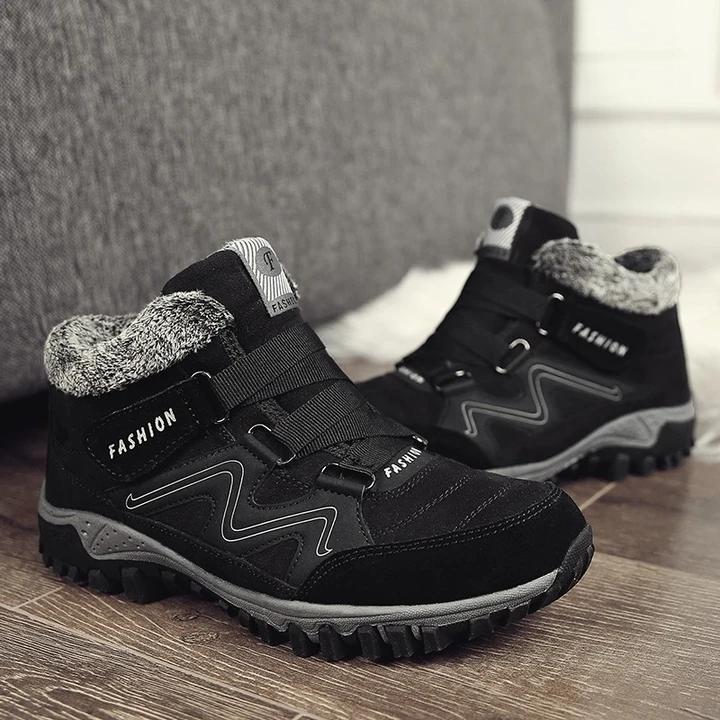 Men's and women's winter thermal velvet velcro buckle trendy joker hiking sneakers