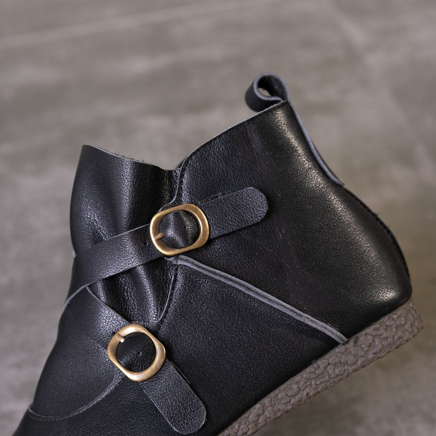 Handmade Women'S Leather Flat Ankle Boots Stitching With Black/Coffee Booties