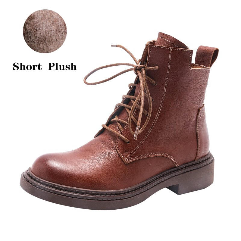 Leather Boots Brush-Off Combat Boots Lace Up Ankle Boots in Black/Coffee/Brown