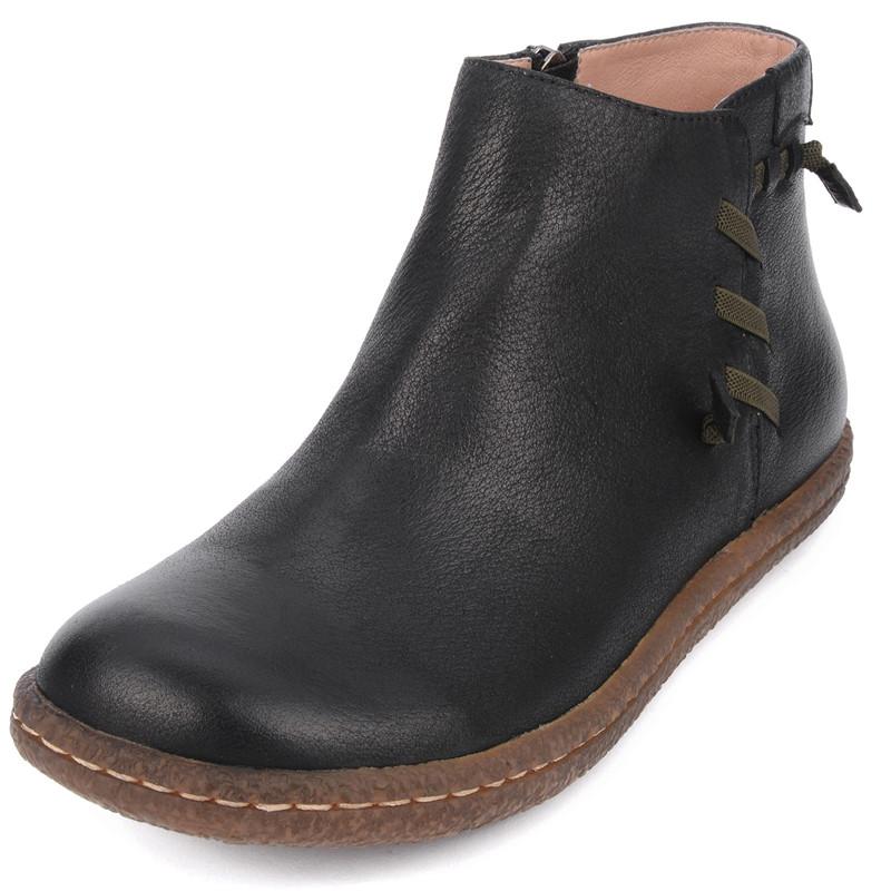 Women'S Handmade Leather Ankle Boots Short Brown/Black Boots Side Zipper