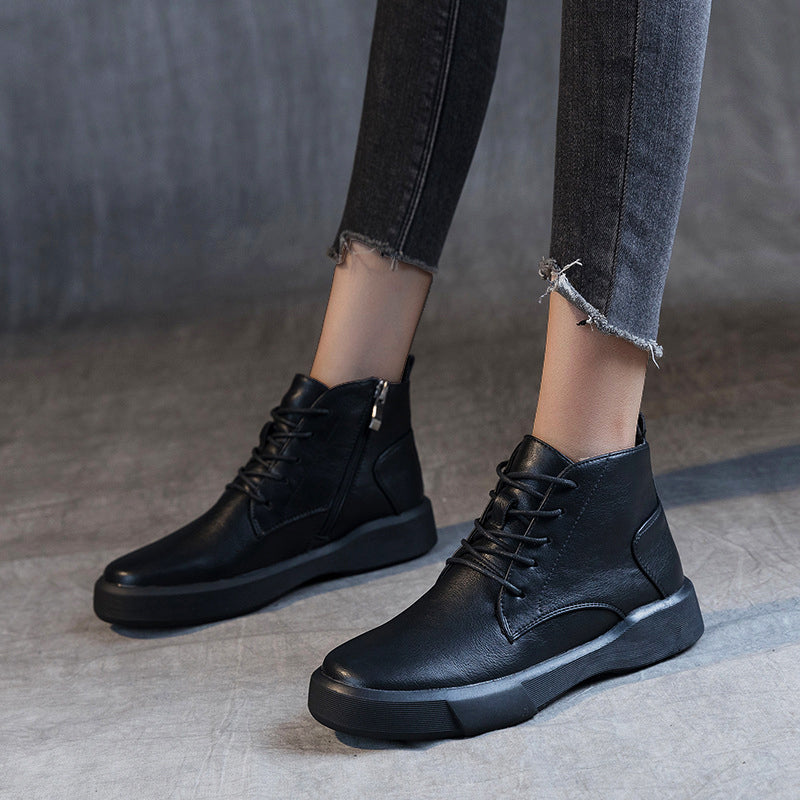 Women Arch Spupport Leather Ankle Boots Warm Femme Short Boots Waterproof Shoes