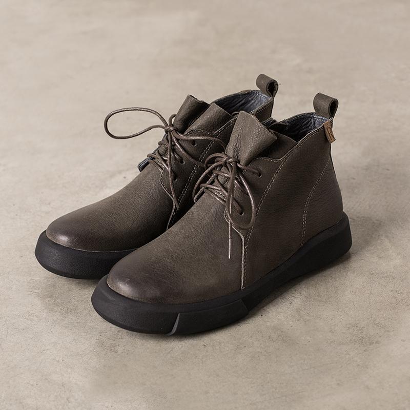 Waxing Leather Boots Lace Up Snow Boots Size Zipper Black/Coffee