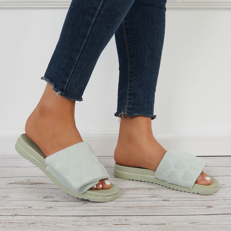 Summer Platform Slide Sandals Round Open Toe Flat Slippers