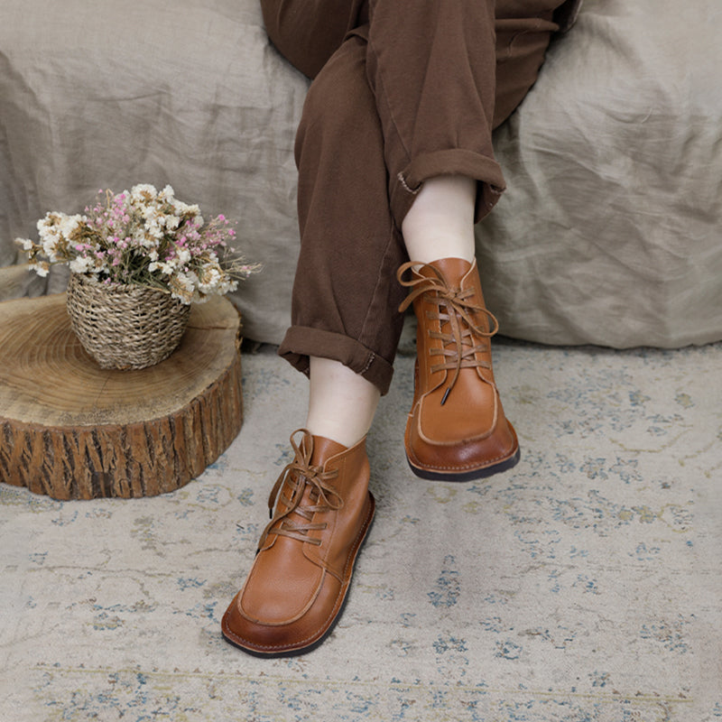 Women Handmade Genuine Leather Flat Ankle Boots Soft Designer Shoes