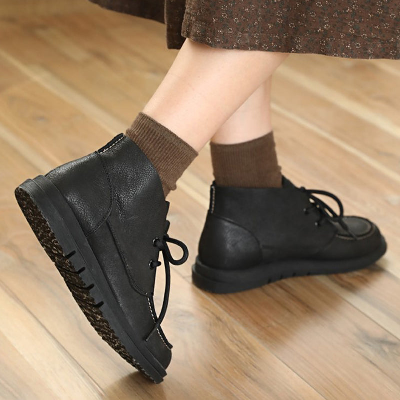 Soft Leather Ankle Boots Retro Round Toe Short Boots Women Mori Girl Boots Handmade