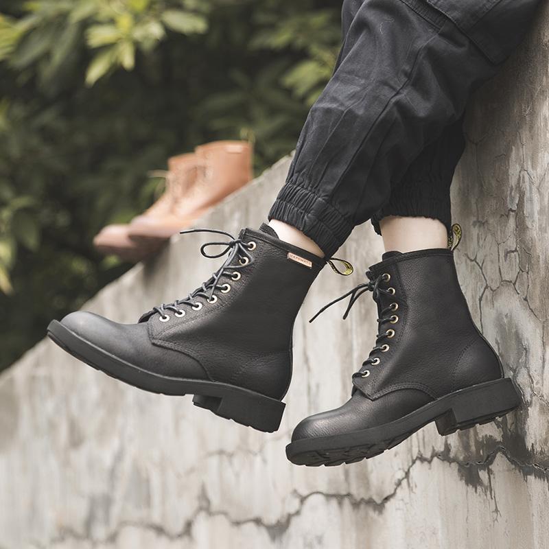 Waxing Leather Combat Boots Lace Up Snow Boots Black/Coffee