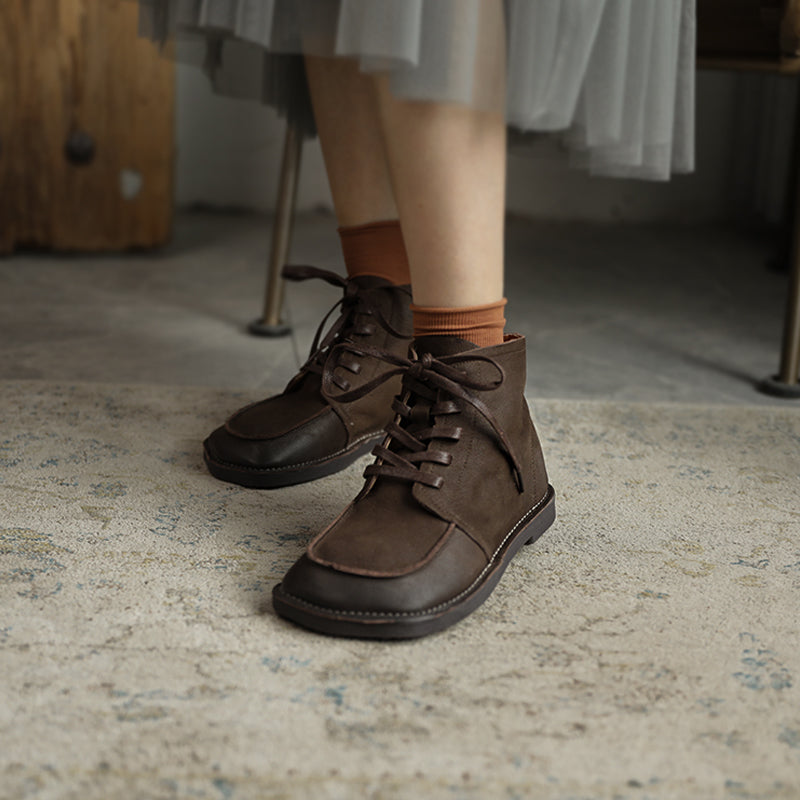 Women Handmade Genuine Leather Flat Ankle Boots Soft Designer Shoes