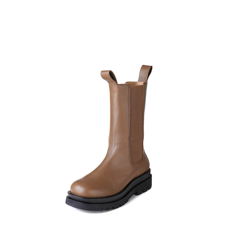 Classic Chunky Chelsea Boots Handmade Genuine Leather in Black/Brown