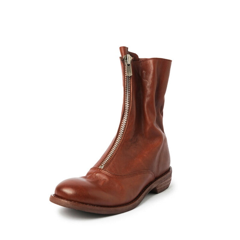 Handmade Leather Ankle Boots Comfortable Walking Round Boots Brown/Black/Red/Beige/Grey
