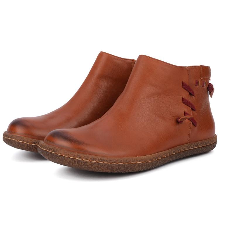Women'S Handmade Leather Ankle Boots Short Brown/Black Boots Side Zipper