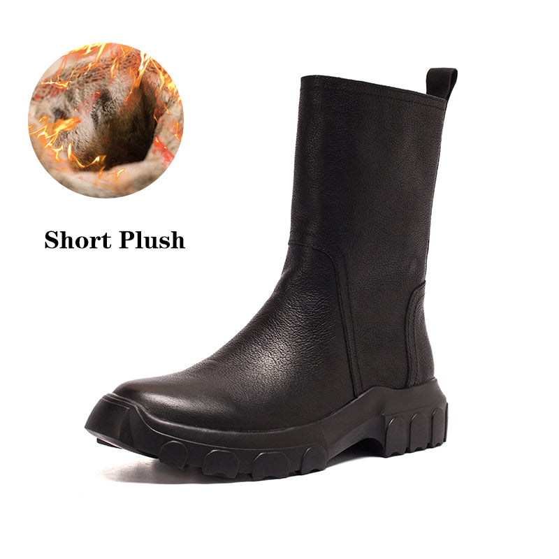 Chelsea Boots For Women Handmade Leather Short Boots Chunky in Black/Brown