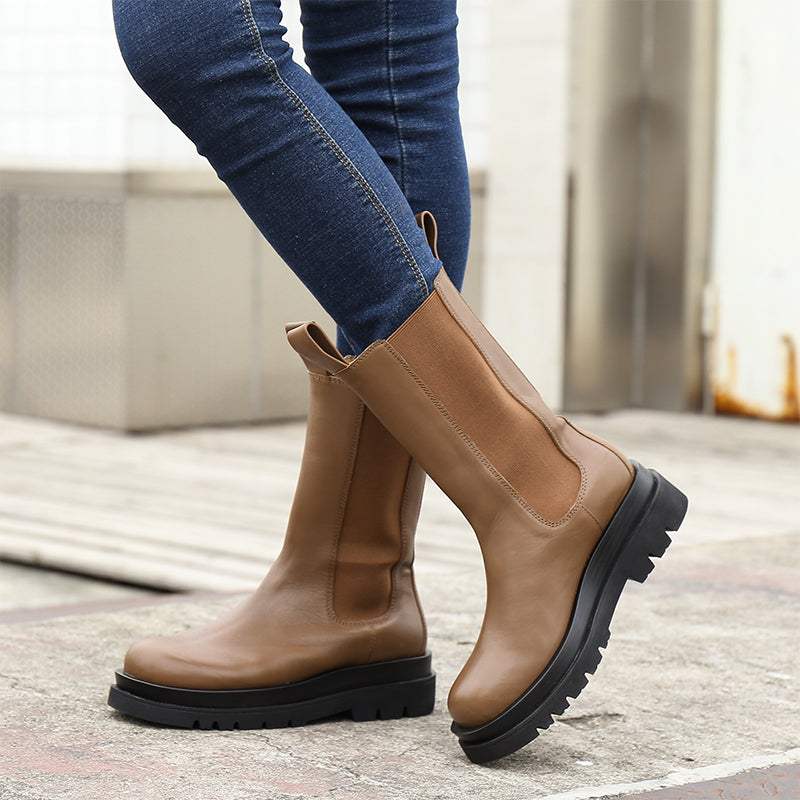 Classic Chunky Chelsea Boots Handmade Genuine Leather in Black/Brown