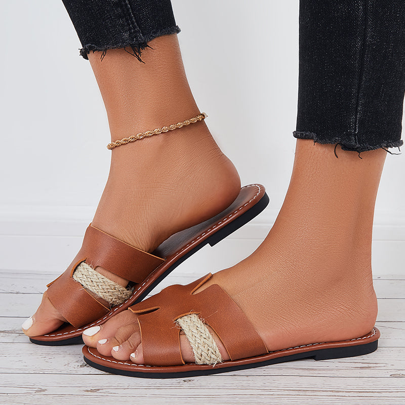 Women Cutout Slide Sandals Open Toe Flat Slippers