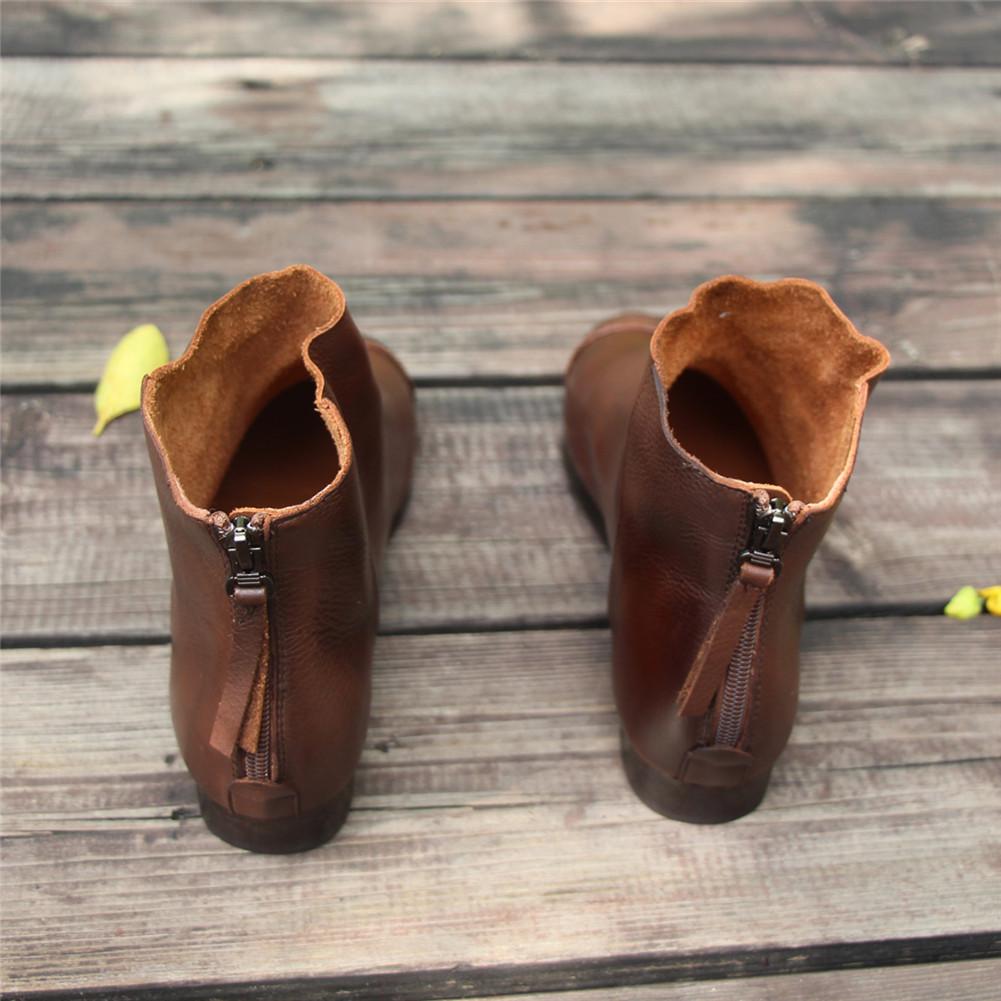 Women Handmade Soft Leather Flats Loafers Boots Color Blocking Ankle Boots Original Design Coffee/Black