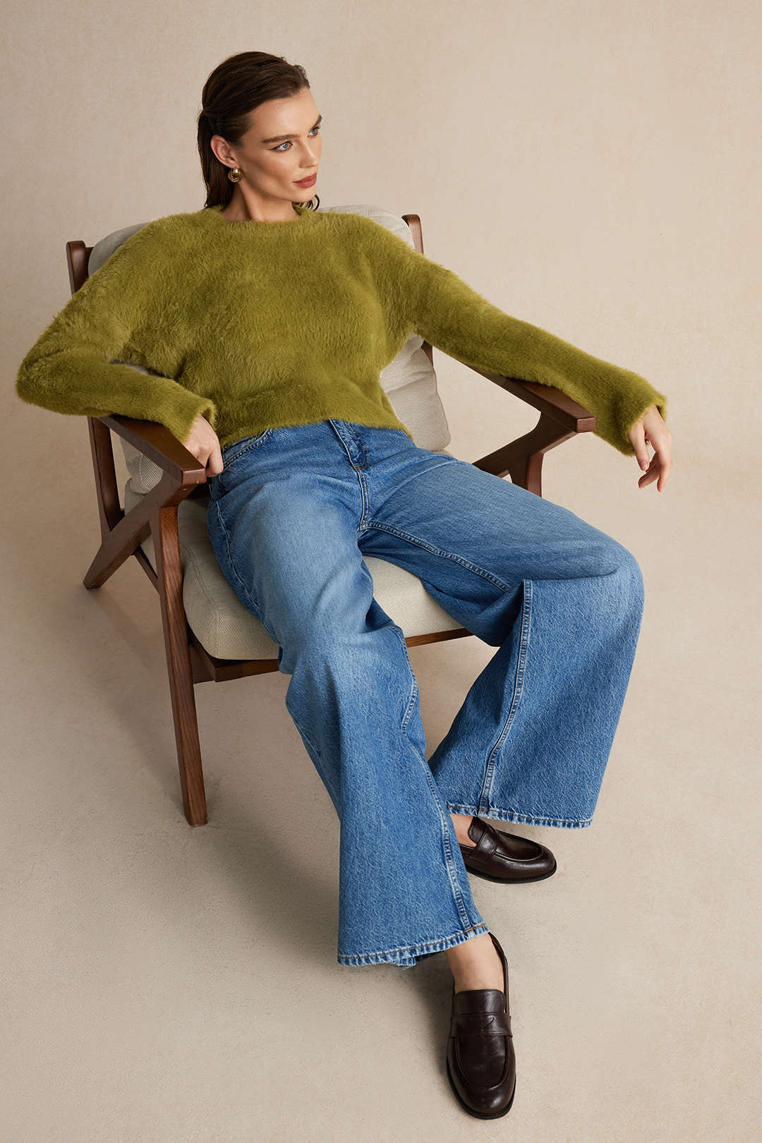 Solid Wool Blend Long Sleeve Sweater Top