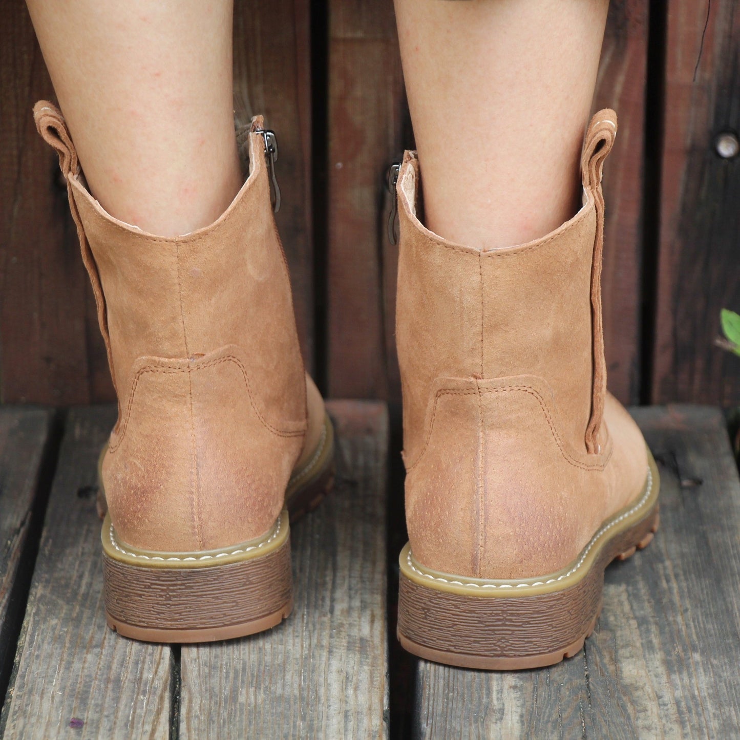 Womens Handmade Leather Ankle Boots Short Boots Side Zipper in Brown/Black