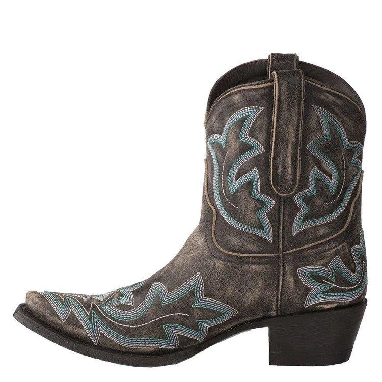 Women's Floral Embroidered Cowboy Boots Chunky Heel Short Pointed Toe Cowgirl Boots