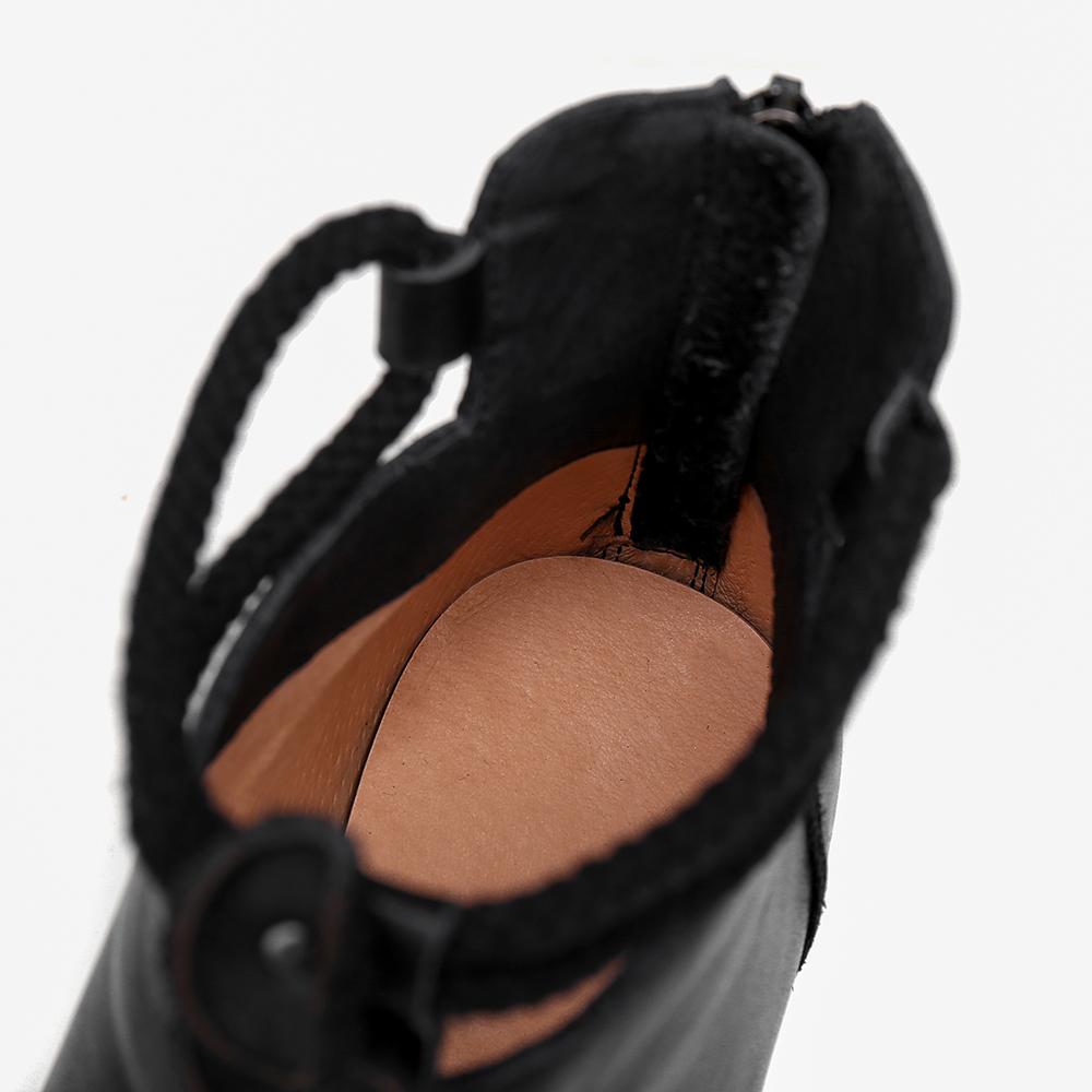 Retro Round Toe Women Ankle Boots Block Heels Back Zipper Coffee/Black