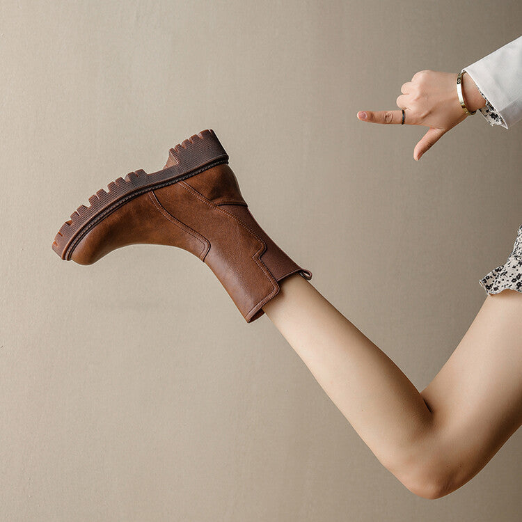 Classic Platform Chelsea Boots Handmade Genuine Leather Black/Brown