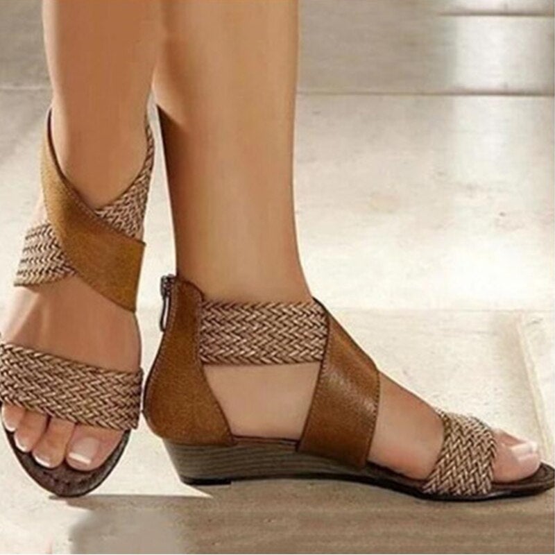 Woman Rome Hemp Wedges Ladies Zippers Sandals