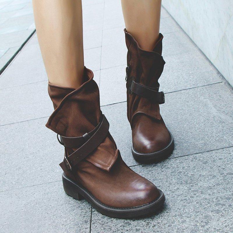 Women's Plus Size Adjustable Buckle Mid-Calf Motorcycle BootsFree Shipping