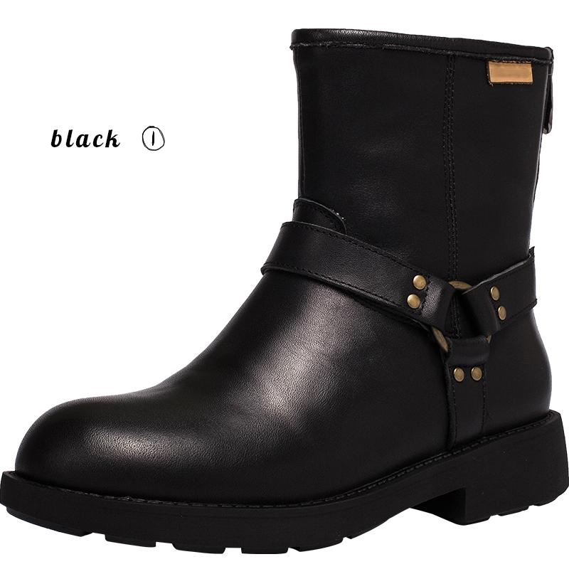 Waxing Leather Buckle Boots Handmade British Boots Fleece Lined Snow Boots Black/White/Coffee