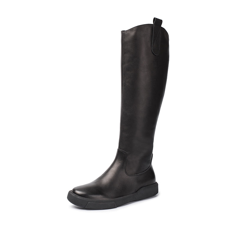 Handmade Soft Leather Knee High Boots Side Zip Riding Boots in Black