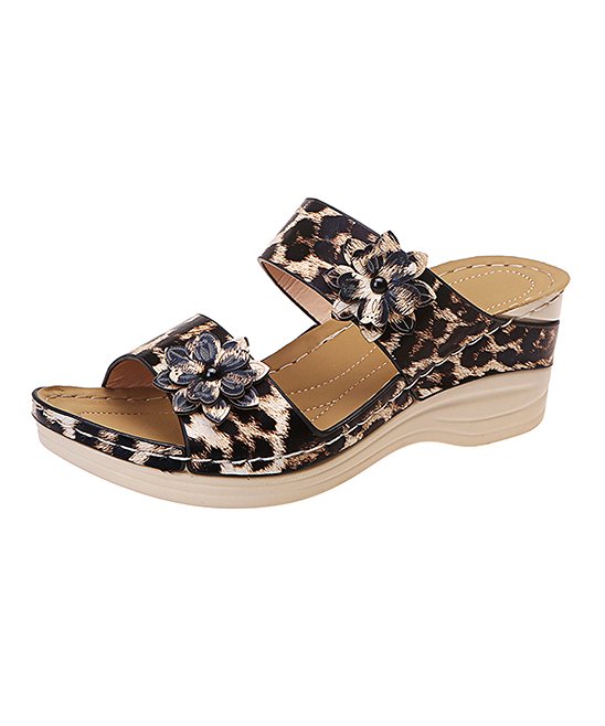 Leopard Print Sandals Leather Wedge Sandals Shoes