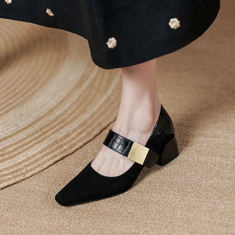 Floramaria Square Toe Block Heels Mary Jane Shoes