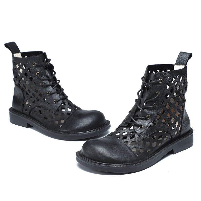 Handmade Leather Boots For Women in Black/Brown - Summer Ankle Boots