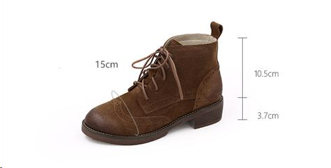 Handmade Brogue Leather Boots Women Midheel Ankle Boots With Lace Brown/Khaki