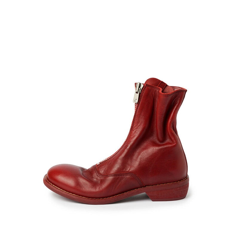 Handmade Leather Ankle Boots Comfortable Walking Round Boots Brown/Black/Red/Beige/Grey