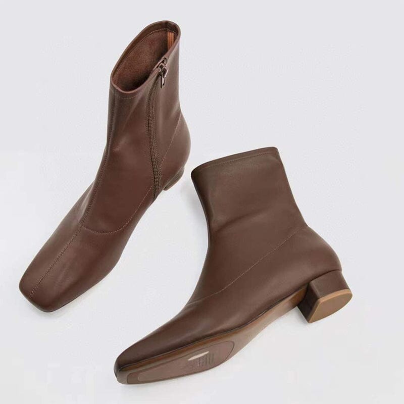 Squared Toe Leather Slimming Boots Sock Boots Yellow/Beige/Black/Coffee