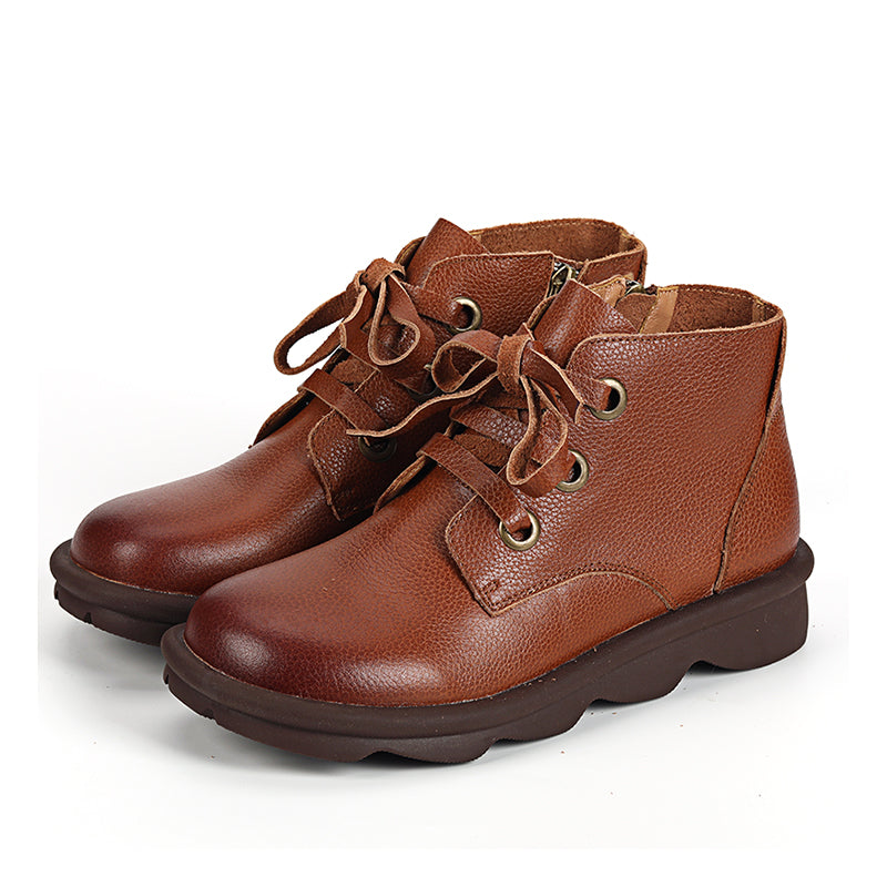 Handmade Retro Leather Ankle Boots For Women Side Zipper Black/Brown